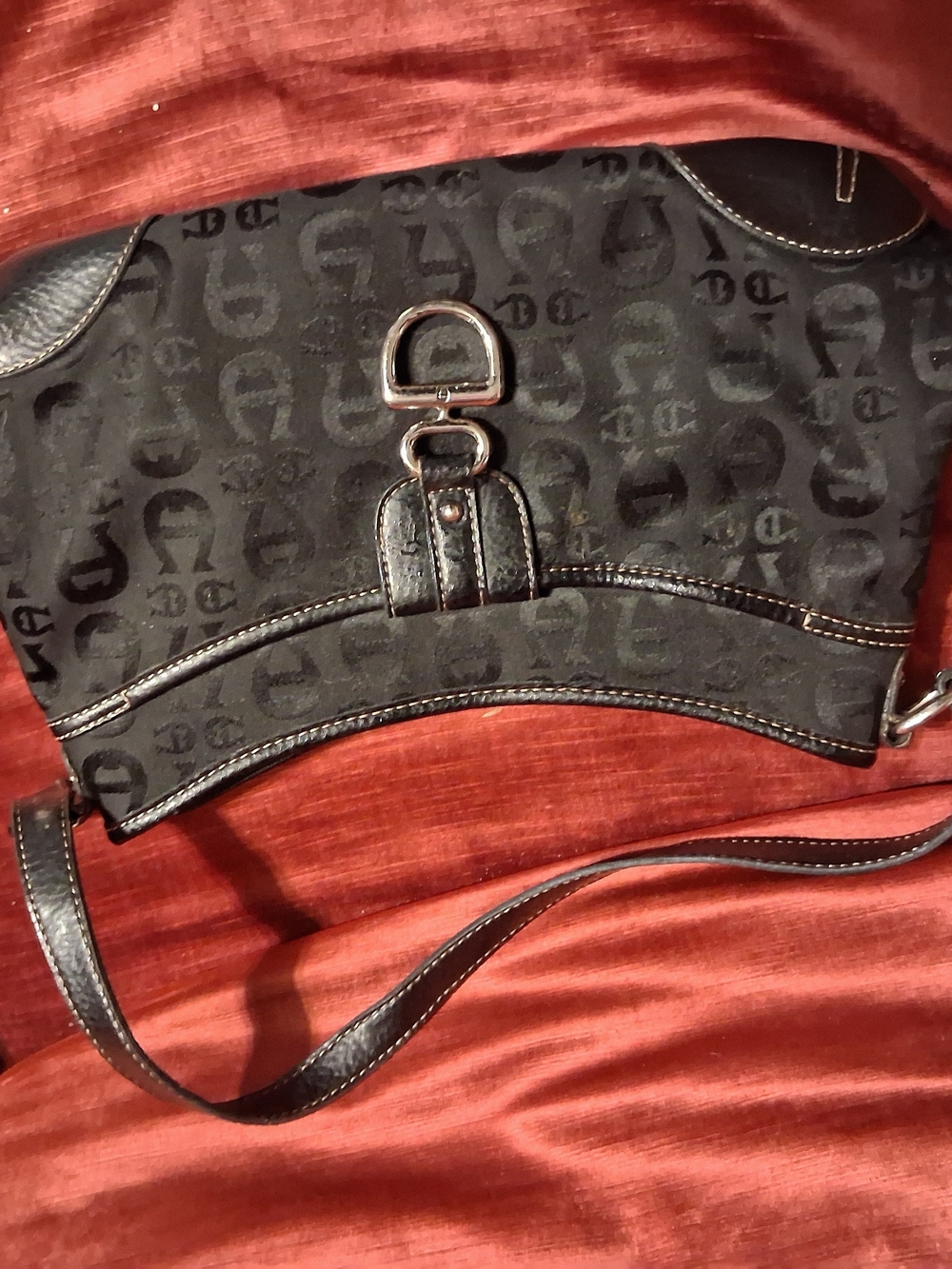 Black Patterned Shoulder Bag with Silver Hardware